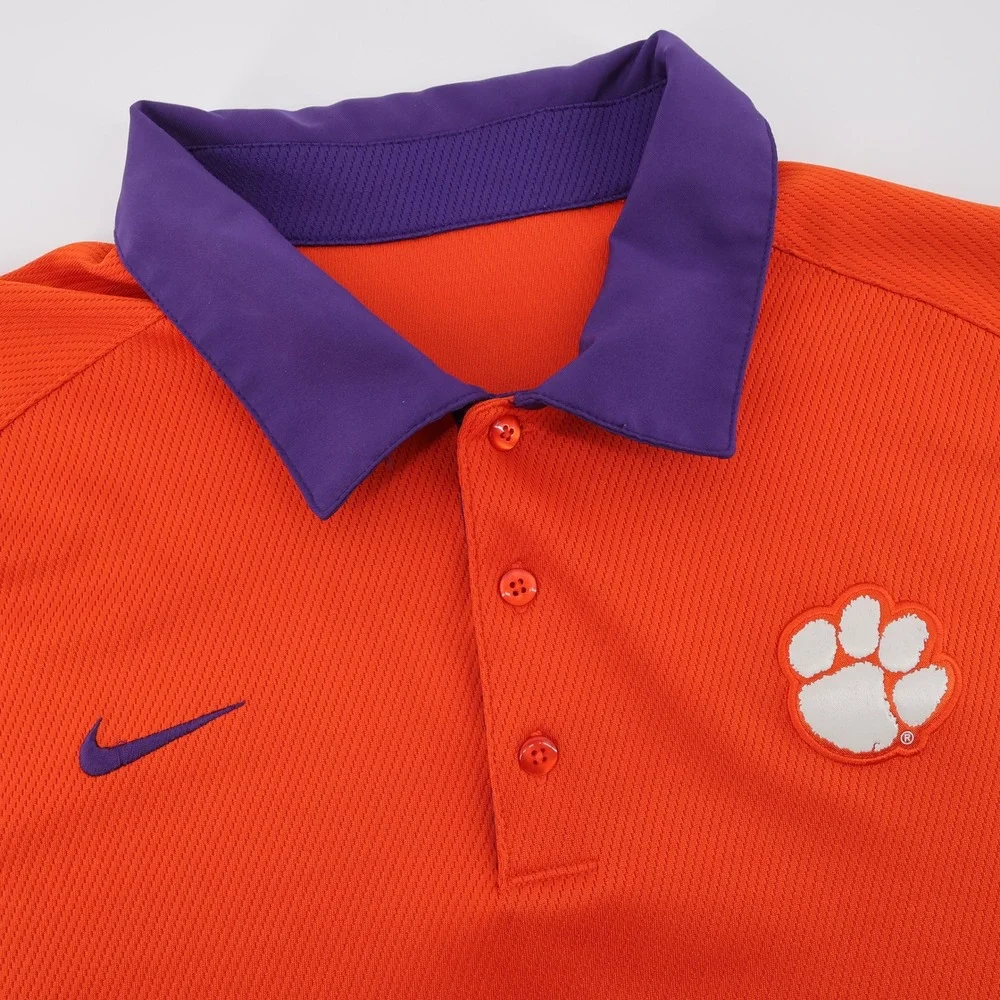 Vintage Nike Clemson Tigers Dri-FIT Polo Orange Short Sleeve Mens Large‎